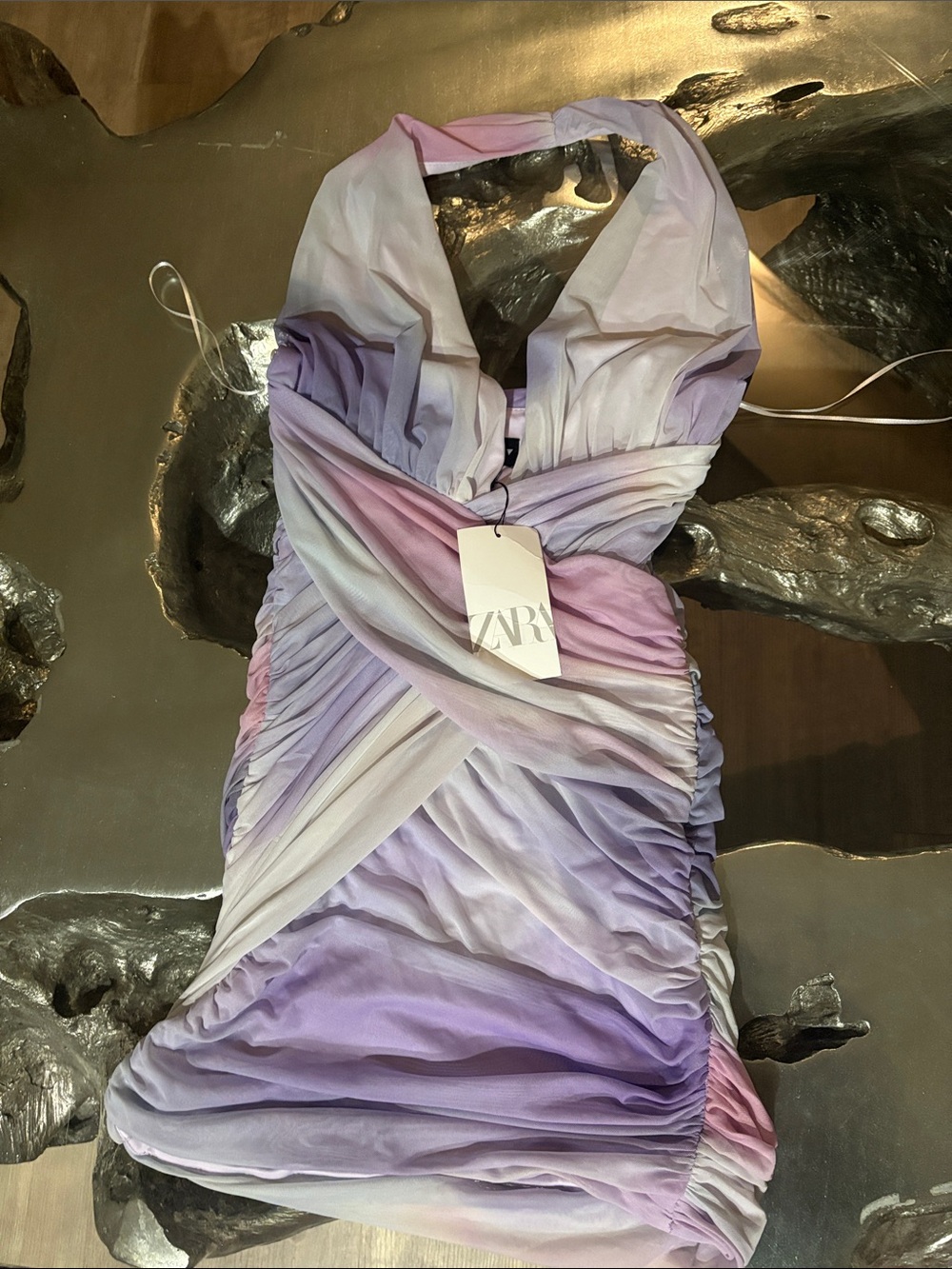 Zara Lavender and Pink Ombre One-Shoulder Ruched Mini Dress